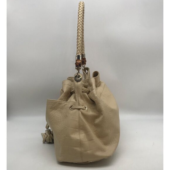 Elaine Turner Cream Embossed Leather Drawstring & Shoulder Bag - Picture 3 of 12